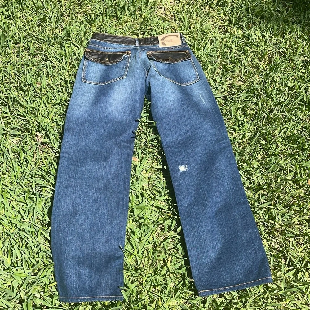 Just Cavalli Dark Brown Leather Trim Jeans